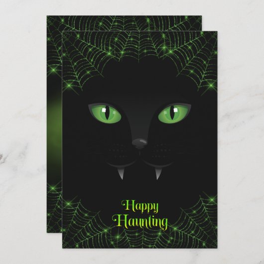 Halloween Black Cat Green Webs Feiertagskarte (Vorne/Hinten)