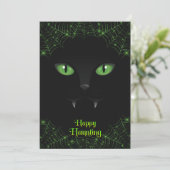 Halloween Black Cat Green Webs Feiertagskarte (Stehend Vorderseite)