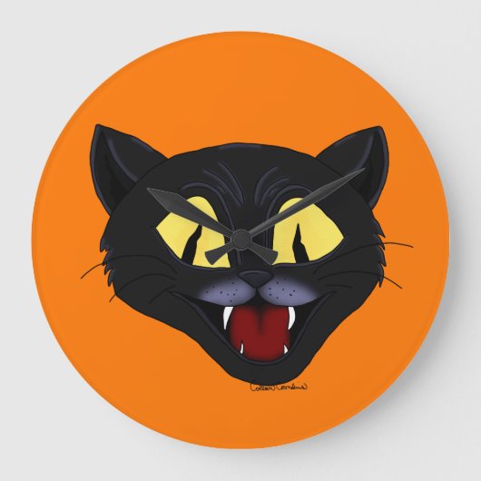 Halloween Black Cat  Große Wanduhr (Vorderseite)
