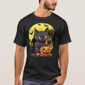 Halloween Black Cat Haunted Mansion Happy Hallowee T-Shirt (Vorderseite)