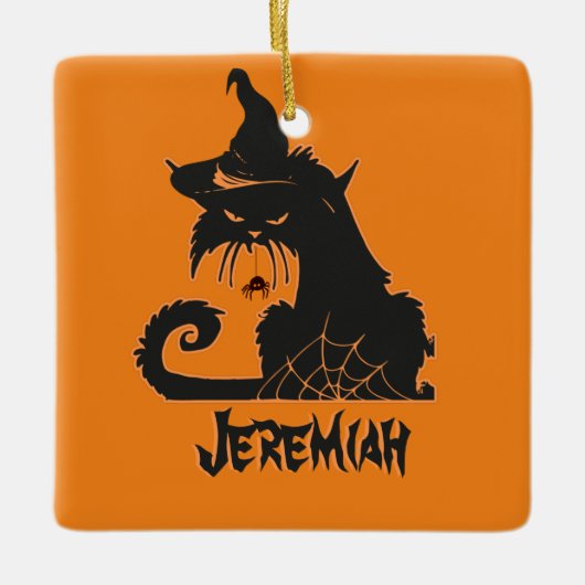 Halloween Black Cat Hexe Spooky Spiders Keramikornament (Vorderseite)