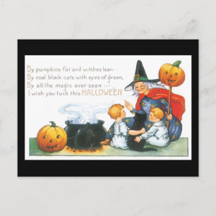 Halloween Black Cat, Hexe und Kind Postkarte