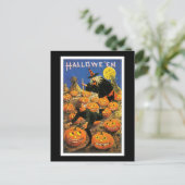 Halloween Black Cat, Hexe und Kürbis Postkarte (Stehend Vorderseite)