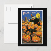 Halloween Black Cat, Hexe und Kürbis Postkarte (Vorne/Hinten)
