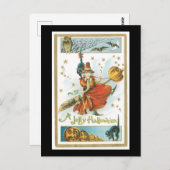 Halloween Black Cat, Hexe und Schüssel Postkarte (Vorne/Hinten)