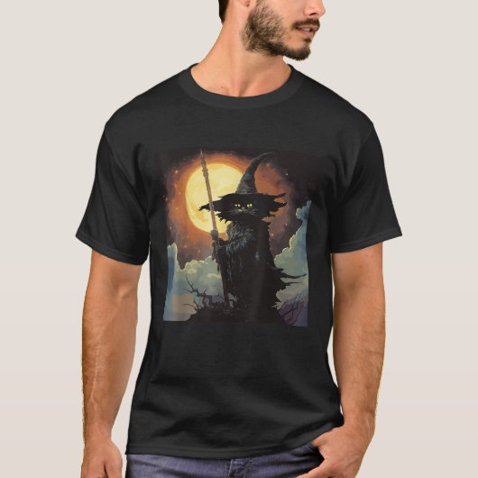 Halloween Black Cat Hexe Whimsigoth T-Shirt (Vorderseite)