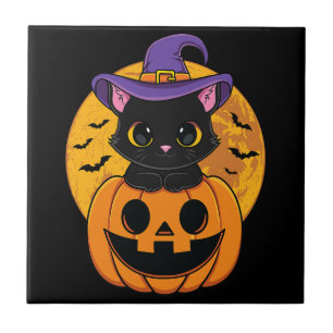 Halloween Black Cat Hexenhutenkürbis für Kinder Gi Fliese