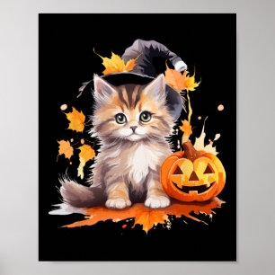 Halloween Black Cat Hexenhutenkürbis für Kinder Gi Poster