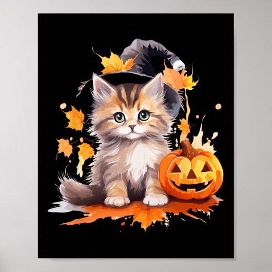 Halloween Black Cat Hexenhutenkürbis für Kinder Gi Poster (Vorne)