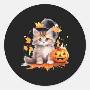 Halloween Black Cat Hexenhutenkürbis für Kinder Gi Runder Aufkleber