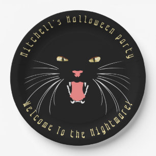 Halloween Black Cat Hissing Fun Slogan Paper Plate Pappteller
