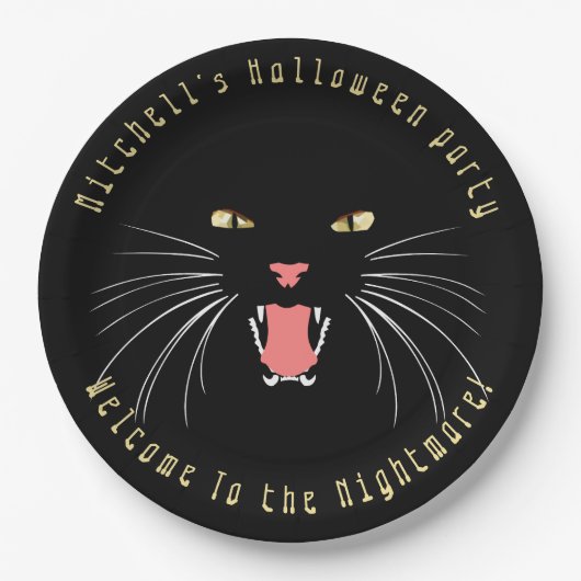 Halloween Black Cat Hissing Fun Slogan Paper Plate Pappteller (Vorderseite)
