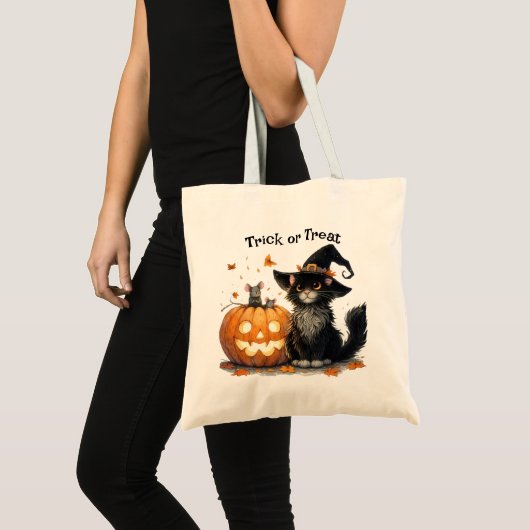 Halloween Black Cat in Hexenhuttrick oder Treat Tragetasche (Vorderseite (Produkt))