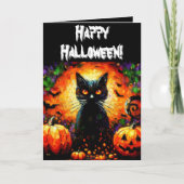 Halloween Black Cat & Jack-O-Lanterns Personalisie Karte (Vorderseite)