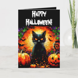 Halloween Black Cat & Jack-O-Lanterns Personalisie Karte