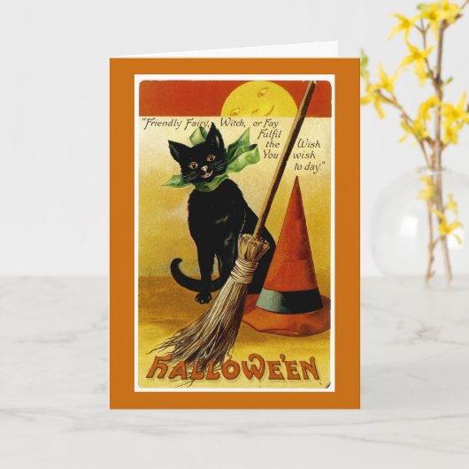 Halloween Black Cat Karte (Gelbe Blume)