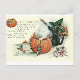 Halloween Black Cat Kitten Mice Mouse Postcard Postkarte