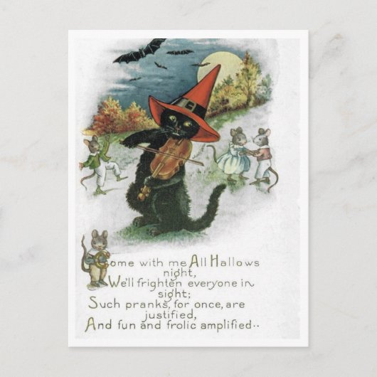 Halloween Black Cat Kitten Mice Mouse Postcard Postkarte (Vorderseite)