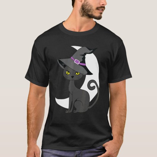 Halloween Black Cat Kostüm Hexenhut & Mond Men W T-Shirt (Vorderseite)