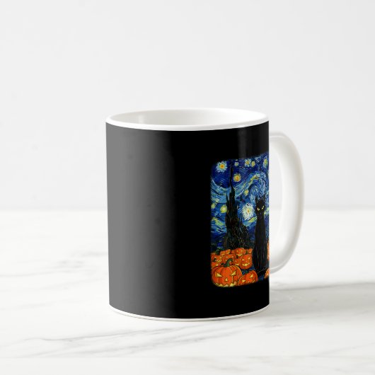 Halloween Black Cat Kostüm Van Gogh Starry Night Kaffeetasse (VorderseiteRechts)