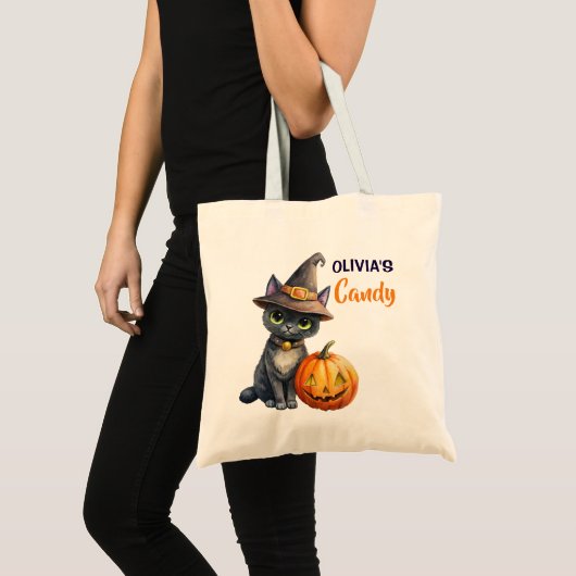 Halloween Black Cat Kürbislaterne kundenspezifisch Tragetasche (Vorderseite (Produkt))