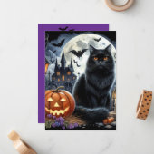 Halloween Black Cat Kürbislaterne Mitteilungskarte (Vorderseite/Rückseite Beispiel)