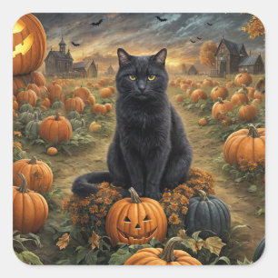Halloween Black Cat Kürbislaternen Quadratischer Aufkleber