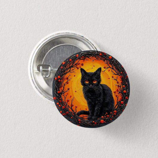 Halloween Black Cat mit leuchtenden Augen Button (Vorne & Hinten)
