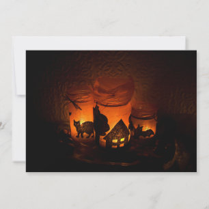 Halloween Black Cat mit Leuchtmitteln und Fledermä Karte