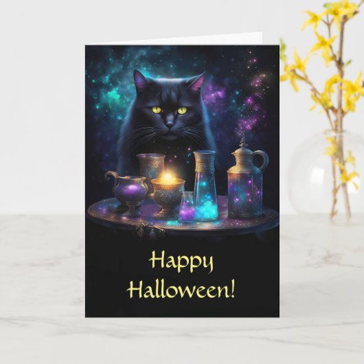 Halloween Black Cat mit magischen mystischen Träne Karte (Gelbe Blume)