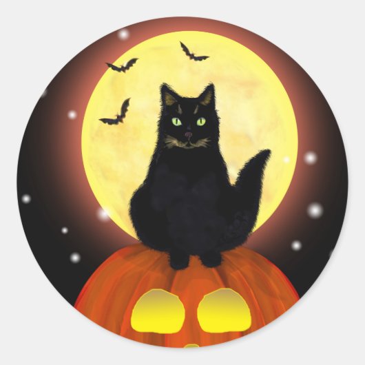 Halloween Black Cat mit Pumpkin Runder Aufkleber (Vorderseite)