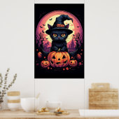 Halloween Black CAT mit Pumpkin und HexenhAT Poster (Küche)