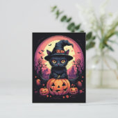 Halloween Black CAT mit Pumpkin und HexenhAT Postkarte (Stehend Vorderseite)