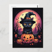 Halloween Black CAT mit Pumpkin und HexenhAT Postkarte (Vorne/Hinten)