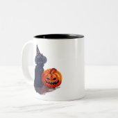 Halloween Black Cat mit Pumpkin Zweifarbige Tasse (Vorderseite Links)