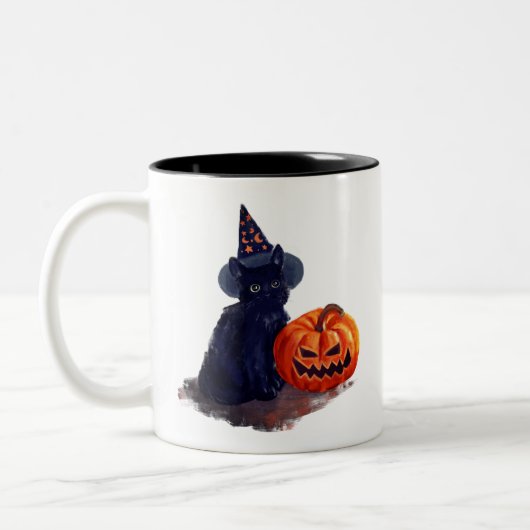 Halloween Black Cat mit Pumpkin Zweifarbige Tasse (Links)