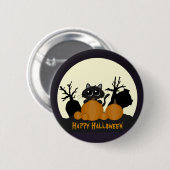 Halloween Black Cat mit Pumpkins auf dem Friedhof Button (Vorne & Hinten)