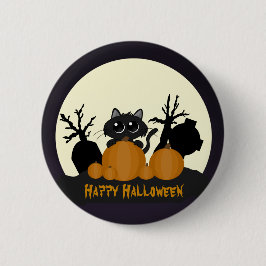 Halloween Black Cat mit Pumpkins auf dem Friedhof Button