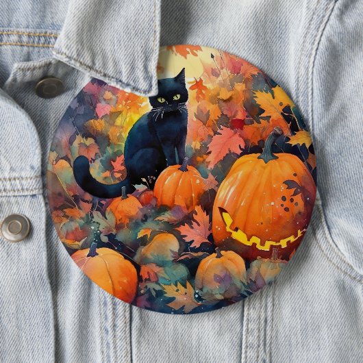 Halloween Black Cat mit Pumpkins Beängstigend Button (Beispiel)