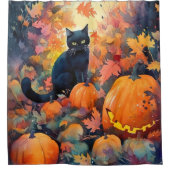 Halloween Black Cat mit Pumpkins Beängstigend Duschvorhang (Vorderseite)