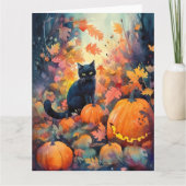 Halloween Black Cat mit Pumpkins Beängstigend Karte (Vorderseite)