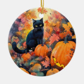 Halloween Black Cat mit Pumpkins Beängstigend Keramik Ornament (Vorne)