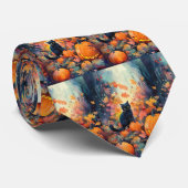 Halloween Black Cat mit Pumpkins Beängstigend Krawatte (Gerollt)