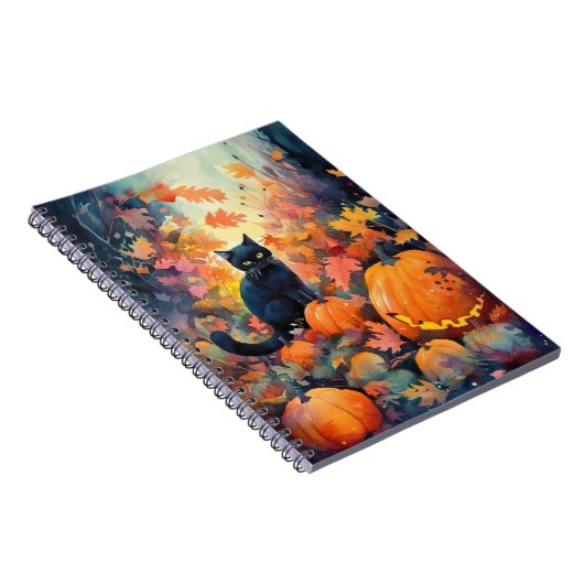 Halloween Black Cat mit Pumpkins Beängstigend Notizblock (Rechte Seite)