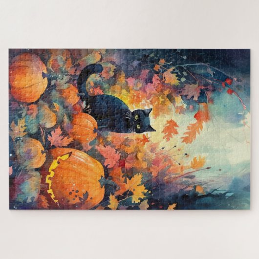 Halloween Black Cat mit Pumpkins Beängstigend Puzzle (Horizontal)