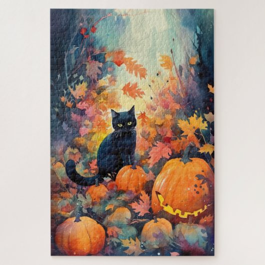 Halloween Black Cat mit Pumpkins Beängstigend Puzzle (Vertikal)