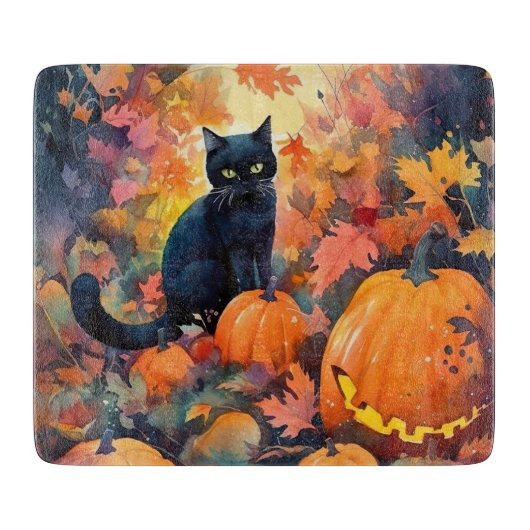 Halloween Black Cat mit Pumpkins Beängstigend Schneidebrett (Vorderseite)