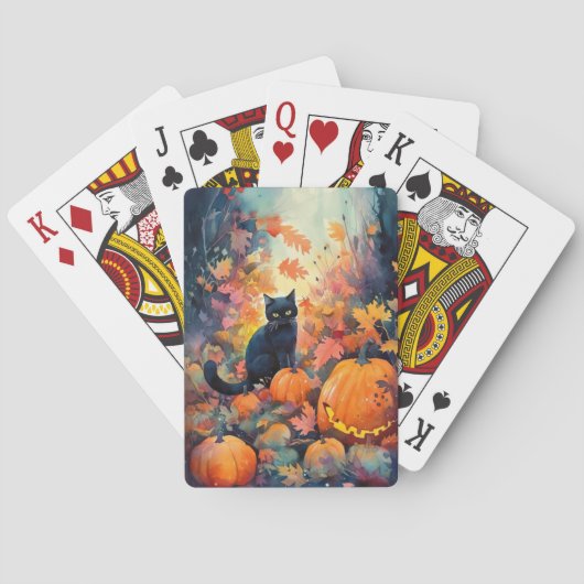 Halloween Black Cat mit Pumpkins Beängstigend Spielkarten (Rückseite)