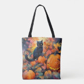 Halloween Black Cat mit Pumpkins Beängstigend Tasche (Rückseite)
