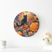 Halloween Black Cat mit Pumpkins Beängstigende Wal Große Wanduhr (Zuhause)